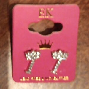 Women's Ek Earrings Letter I Crown ( Cubic Zicornia) Diamonds NIP